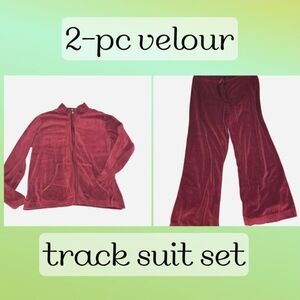 🍷 Vintage Burgundy Velour Tracksuit Set – M/L 🍷